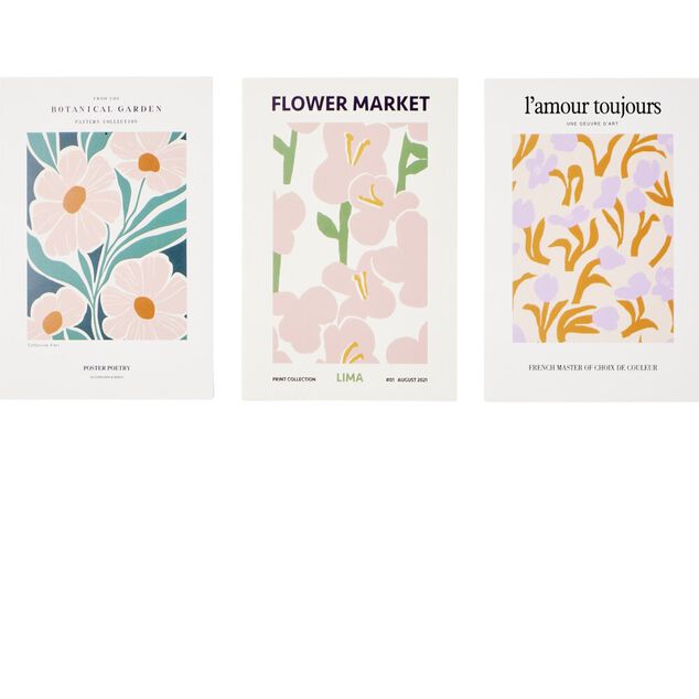 Poster papier x3 th&egrave;me floral 10x15cm (3 mod&egrave;les)