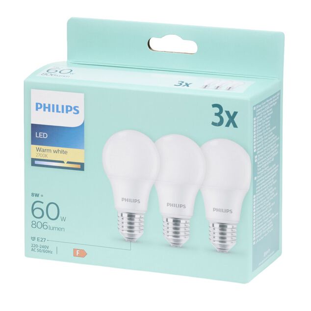 Lot de 3 ampoules LED standard E27 60W &eacute;quivalent blanc chaud