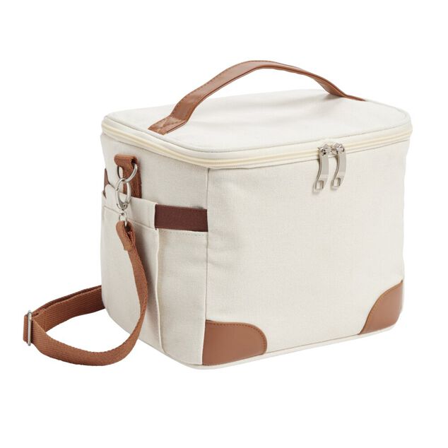 Sac repas isotherme polyester beige et marron 25x20xH20cm