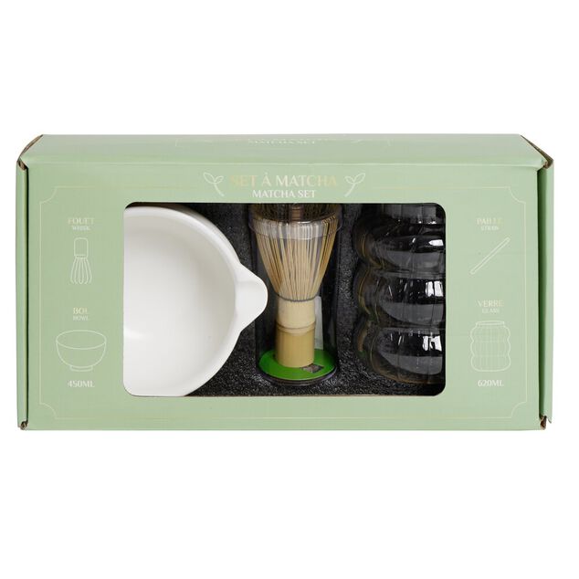 Set à matcha bol verre fouet paille 4 pièces