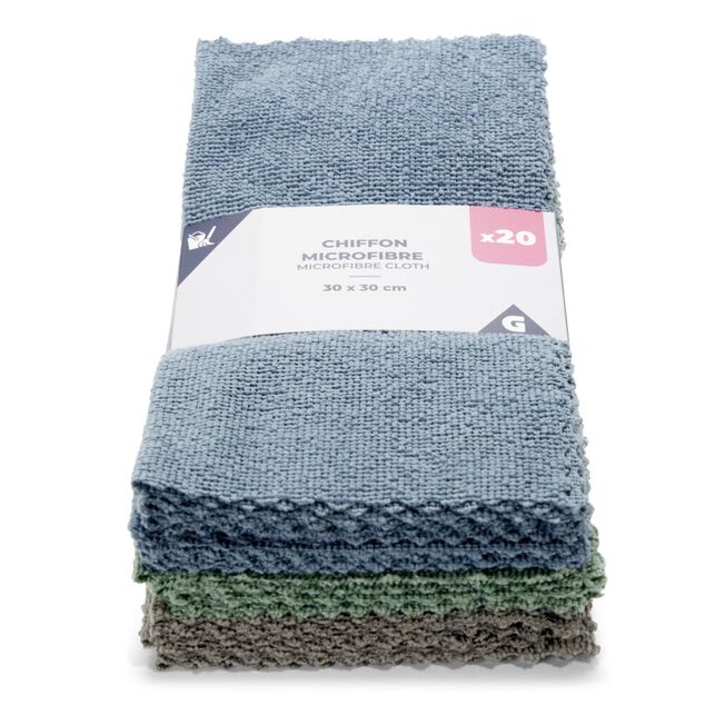 Lot de 20 chiffons microfibre 30x30cm polyester bleu