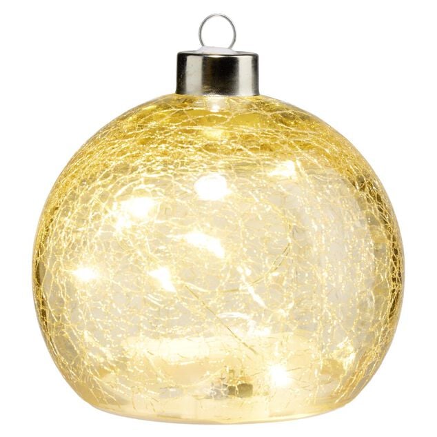 Lampe LED forme boule de No&euml;l verre et cuivre &Oslash;10XH12 cm (2 mod&egrave;les dor&eacute; ou argent&eacute;)