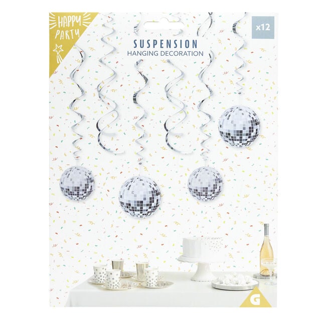 Suspension papier disco 12 boules &agrave; facettes &Oslash;15cm