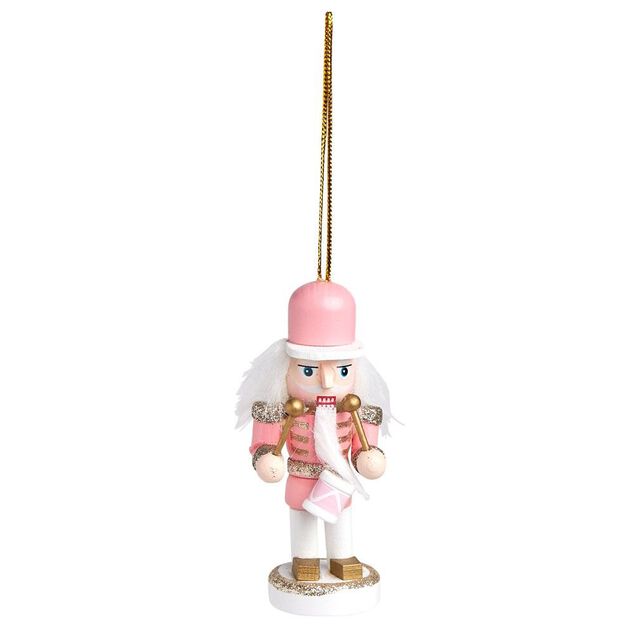 D&eacute;coration &agrave; suspendre Casse-noisette en bois rose et blanc H10cm