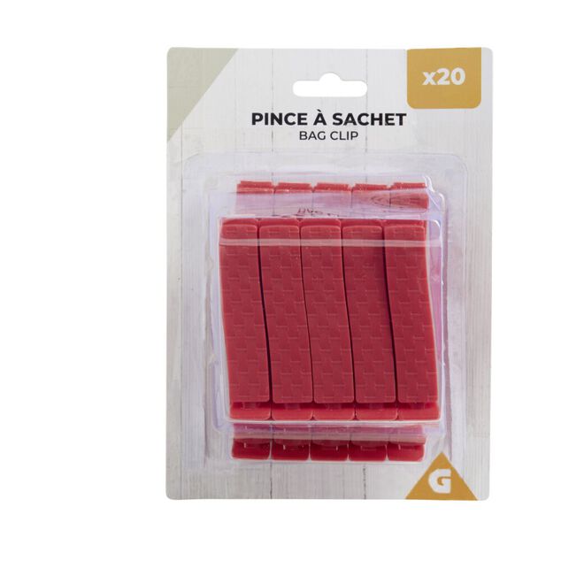 Lot de 20 pinces &agrave; sachet plastique rouge