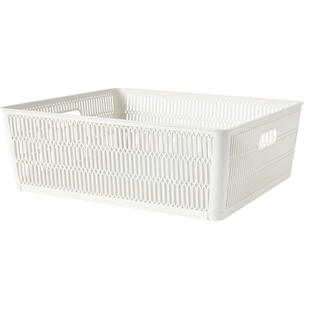 Pani&egrave;re de rangement 12L ajour&eacute;e empilable plastique blanc 38x33xH13cm