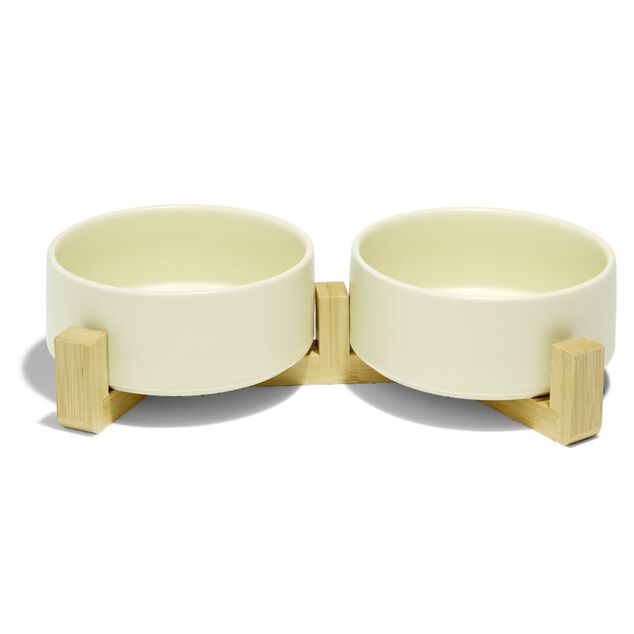 Gamelle double pour chien céramique et bambou