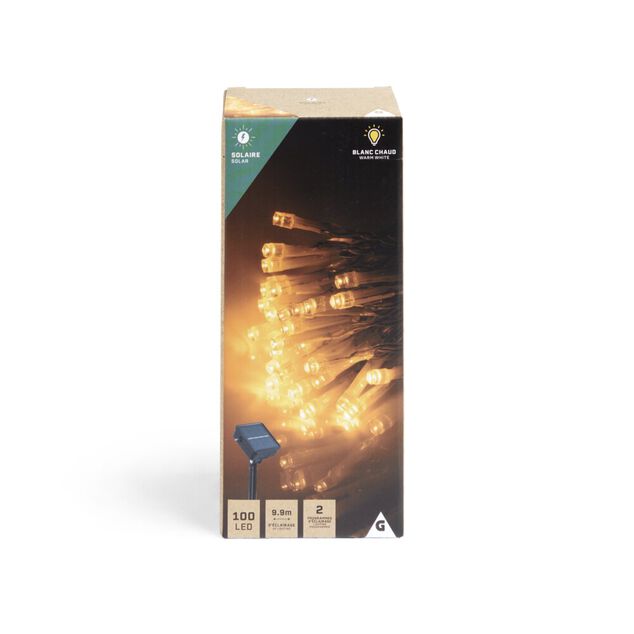 Guirlande lumineuse solaire 100LED blanc chaud 9,9m