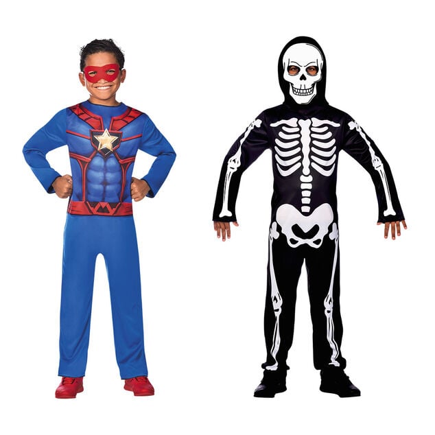 D&eacute;guisement Halloween r&eacute;versible enfant squelette/super h&eacute;ros 7/10 ans