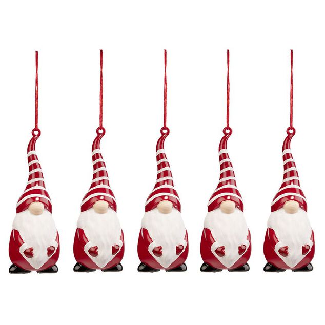 Gnome &agrave; suspendre rouge et blanc H.10,5 cm x5
