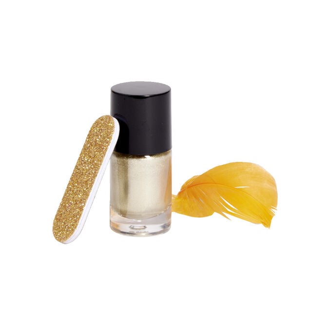 Boule de No&euml;l transparente &Oslash;8cm avec lime et vernis &agrave; ongles dor&eacute;