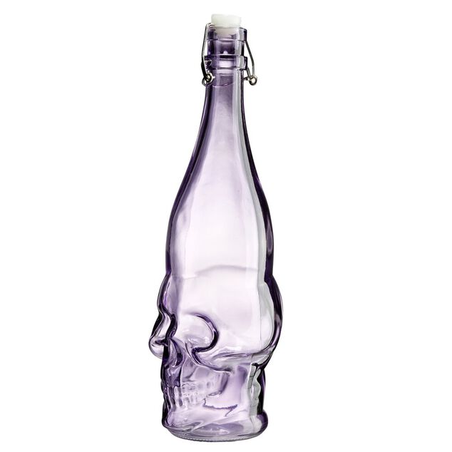 Bouteille en verre Halloween 1L forme cr&acirc;ne violet bouchon m&eacute;tal