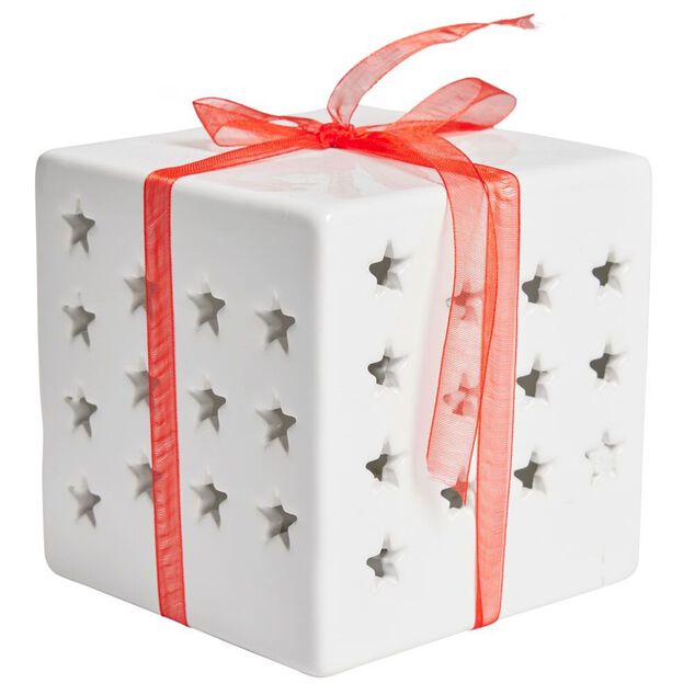 Cadeau lumineux d&eacute;co No&euml;l 1LED c&eacute;ramique blanc H10cm