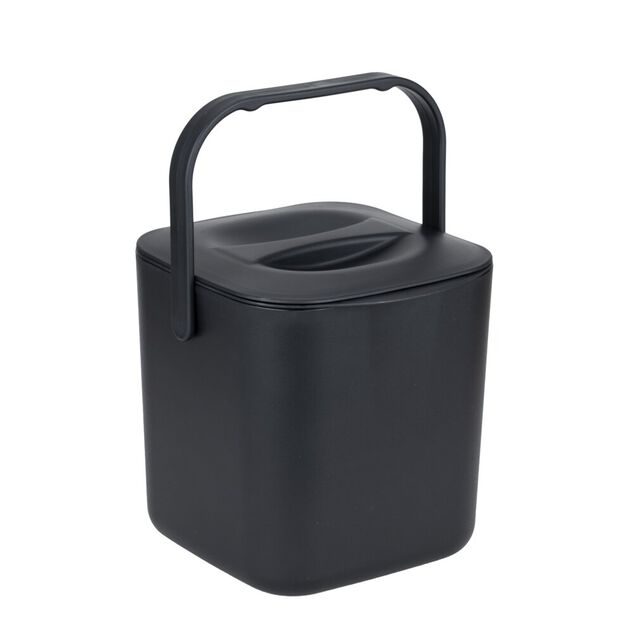 Bac &agrave; compost format cuisine 3L avec panier et poign&eacute;e plastique noir 19x18xH18cm