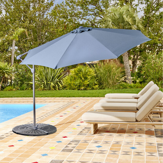 Parasol d&eacute;port&eacute; rond Noa toile orientable gris UPF50+ &Oslash;300xH235cm