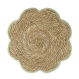 Set de table jonc de mer tressé et coton forme fleur contour vert Ø38cm