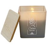 Bougie dans pot carré avec couvercle bois senteur coton