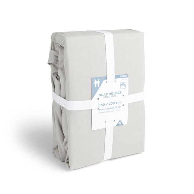 Drap housse 180x200cm 100% coton gris clair