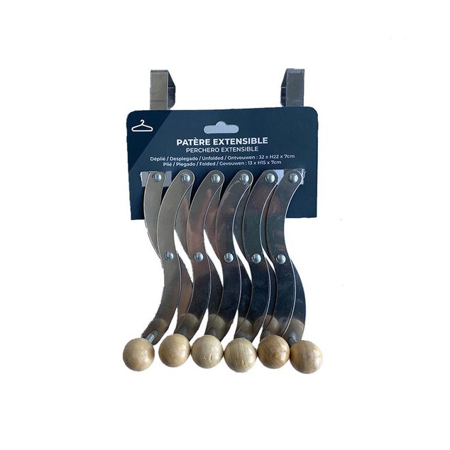 Pat&egrave;re extensible 6 crochets acier+bois