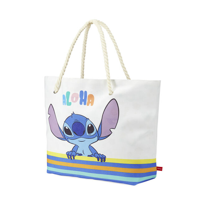 Sac de plage coton anses cordes motif Stitch Aloha 56x16xH38cm
