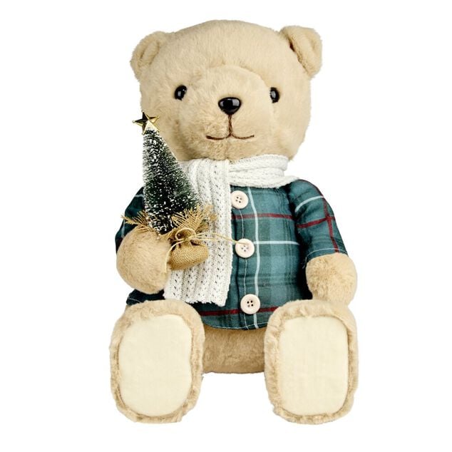 Ours de No&euml;l nature costume vert &agrave; poser H37,5 cm