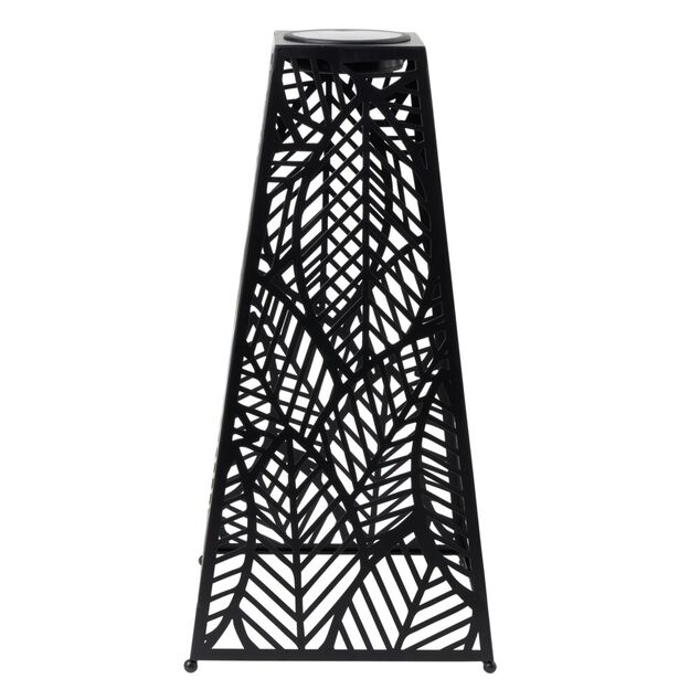 Lanterne solaire &agrave; poser m&eacute;tal ajour&eacute; noir 25x25xH50cm