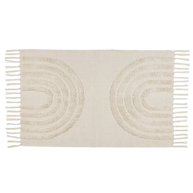 Tapis rectangulaire coton motif tuft&eacute; arc en ciel beige uni 90x60 cm