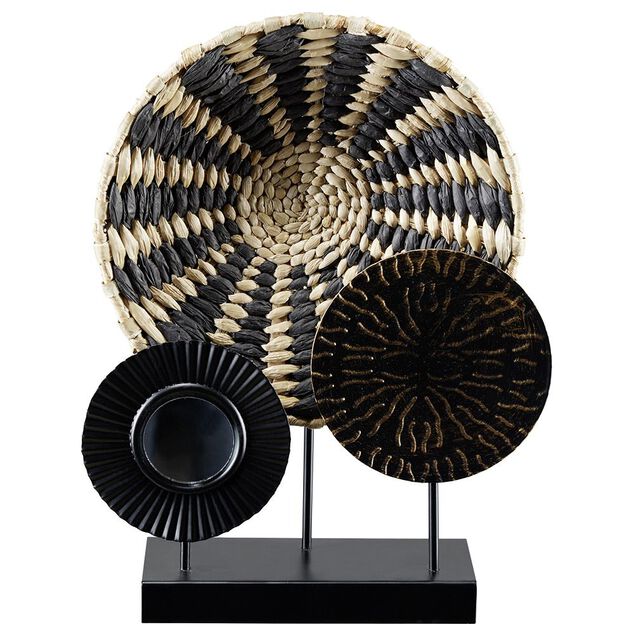 D&eacute;co &agrave; poser ethnique 3 galettes 1 miroir naturel et noir