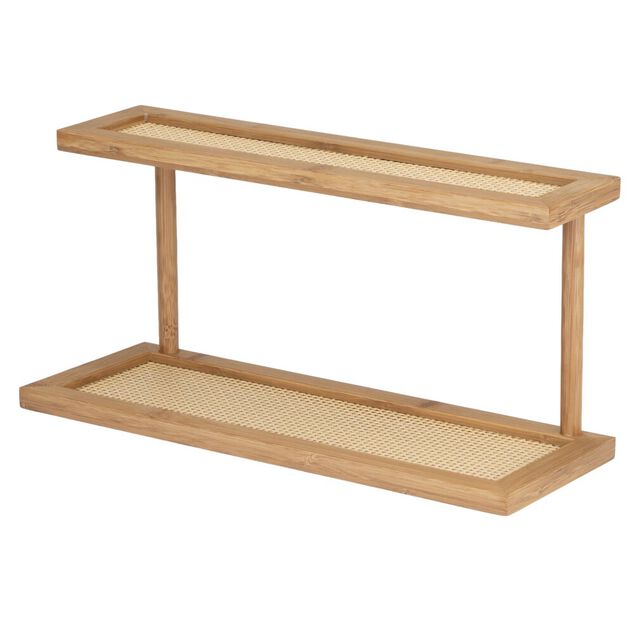 &Eacute;tag&egrave;re de cuisine en bois et bambou 2 niveaux effet tress&eacute; 40x15xH20cm