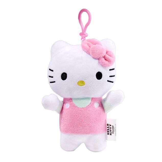 Peluche Hello Kitty avec clip H18cm (2 mod&egrave;les rose ou rouge)