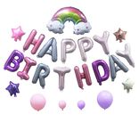 Kit arche &agrave; ballons alu et latex x48 Happy Birthday licorne tons rose et violet