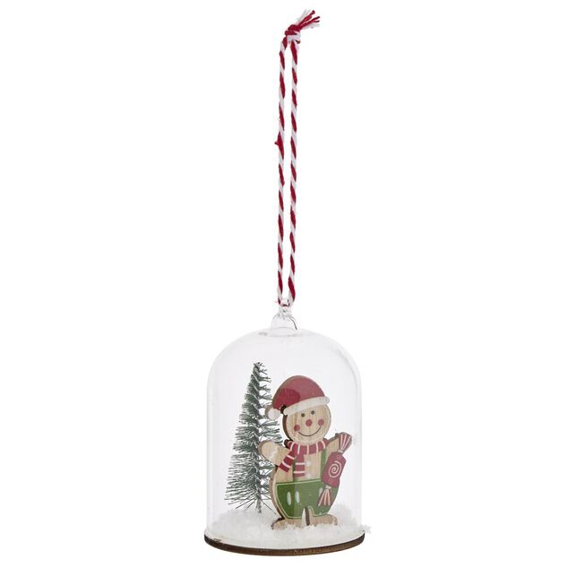 D&eacute;coration &agrave; suspendre pain d'&eacute;pices sous cloche verre et bois &Oslash;5xH7,5cm