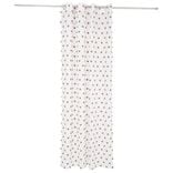 Voilage polyester &agrave; pompon 140x240cm blanc et rose