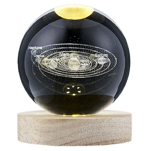 Boule de cristal grav&eacute;e socle LED th&egrave;me astro &Oslash;9xH10cm