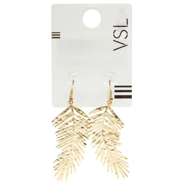 Boucles d'oreilles crochets pendantes grande feuille dor&eacute;e