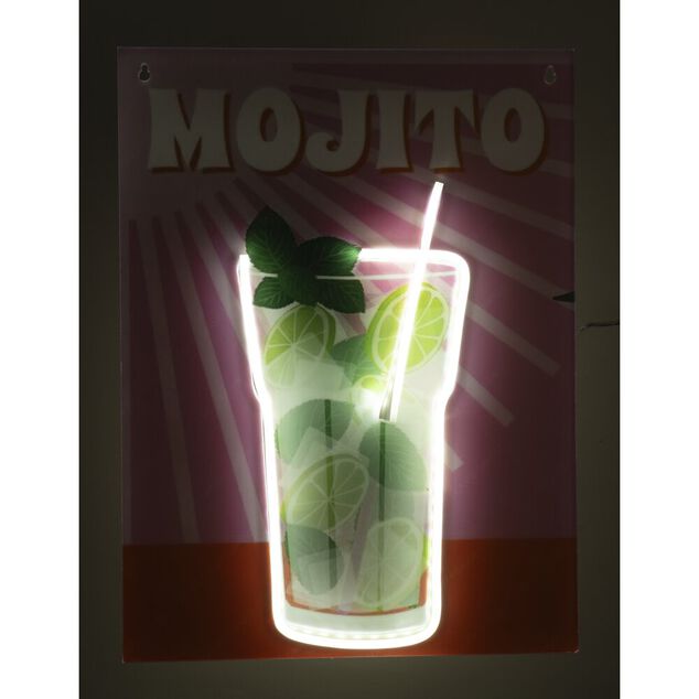 Tableau rectangulaire MOJITO avec verre contour n&eacute;on 32x43cm