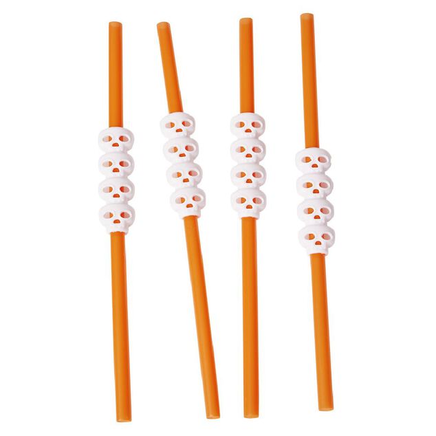 Paille plastique Halloween d&eacute;cor cr&acirc;ne x4