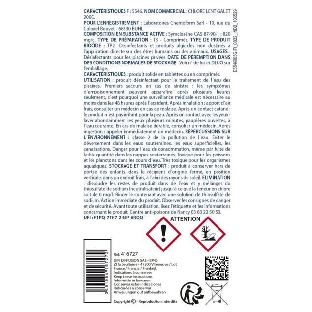 Chlore lent piscine galets 200g Aquaway 5kg