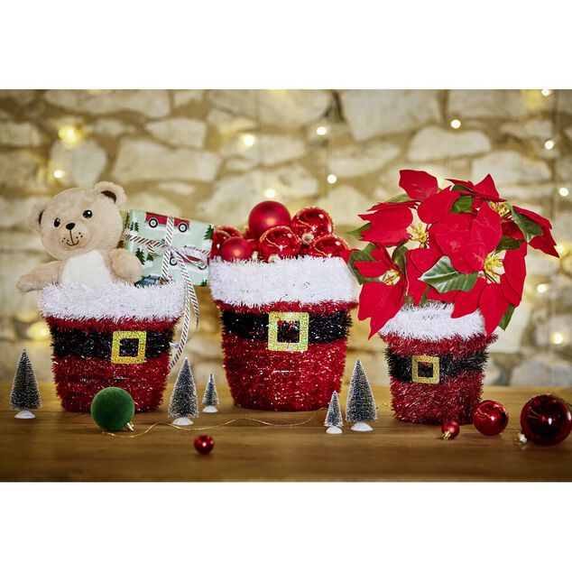 Panier d&eacute;coration de No&euml;l guirlande rouge 3 pi&egrave;ces &Oslash;25xH22cm