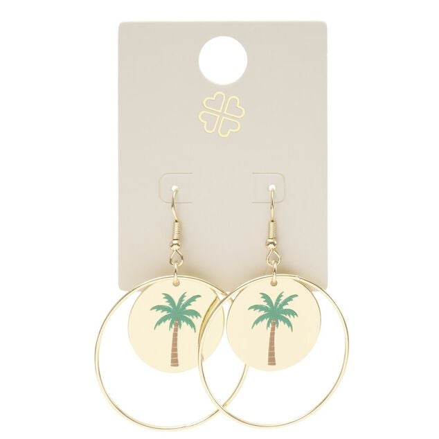 Boucles d'oreilles cr&eacute;oles palmier m&eacute;tal dor&eacute; L4cm