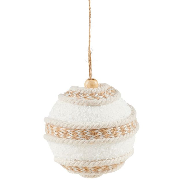 Boule de No&euml;l &agrave; suspendre blanche et naturelle