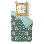 Parure de lit enfant 1 personne 140x200cm r&eacute;versible motif savane lion vert