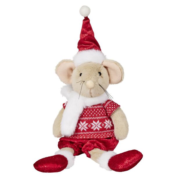 Souris de No&euml;l effet fourrure &agrave; poser H45cm (2 mod&egrave;les)
