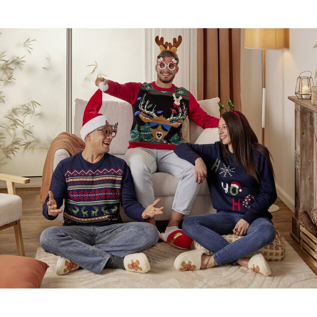 Pull de No&euml;l adulte tricot motif traditionnel S/M ou L/XL