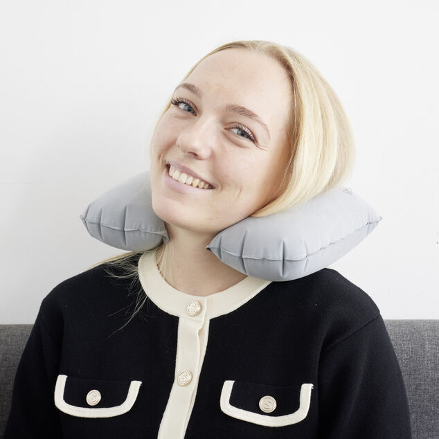 Coussin de voyage tour de cou gonflable gris 27x39,5cm