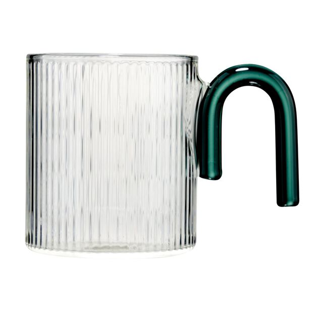Mug en verre 30cl transparent avec anse color&eacute;e forme U &Oslash;8xH9cm (3 mod&egrave;les)