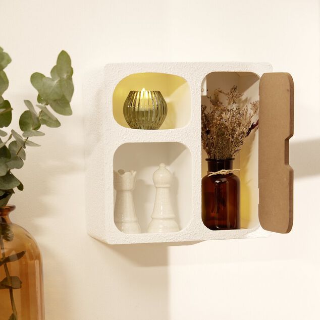 Mini &eacute;tag&egrave;re en bois 3 niches dont 1 porte blanc et marron 30x13xH32,5cm