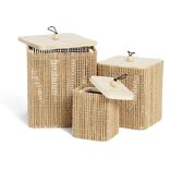 Lot de 3 bo&icirc;tes de rangement carr&eacute;es en bambou