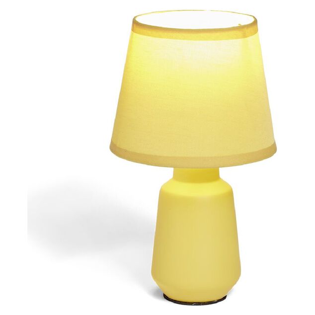Lampe &agrave; poser en c&eacute;ramique avec abat-jour tissu jaune &Oslash;14,2xH24,5cm