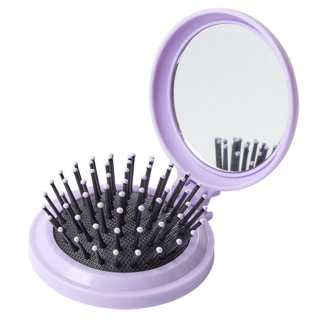 Brosse à cheveux pliable ronde avec miroir Ø6,5cm (3 modèles)